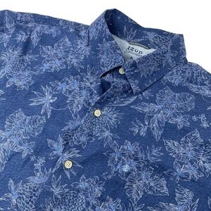 IZOD Saltwater Mens XL Button Up Shirt Hawaiian Pineapple Vacation‎ Resort Blue